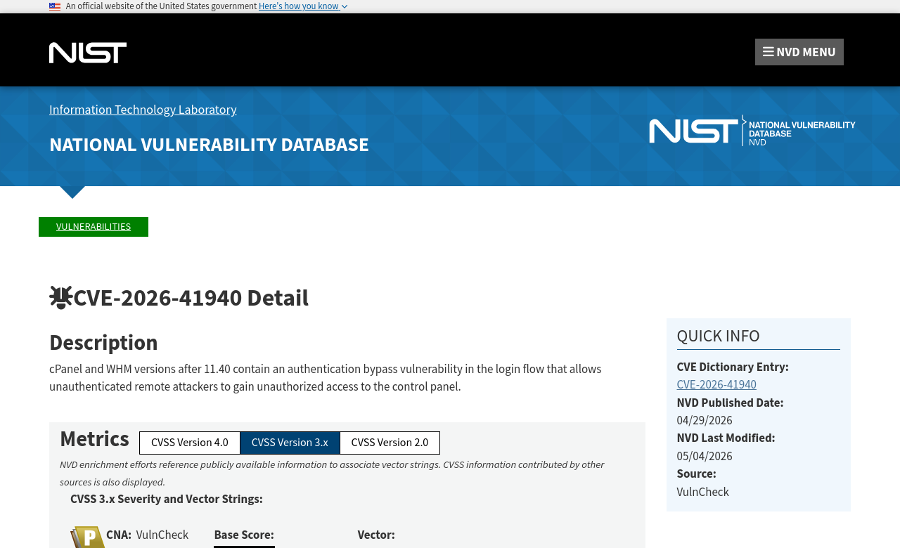 NVD advisory — CVE-2026-41940
