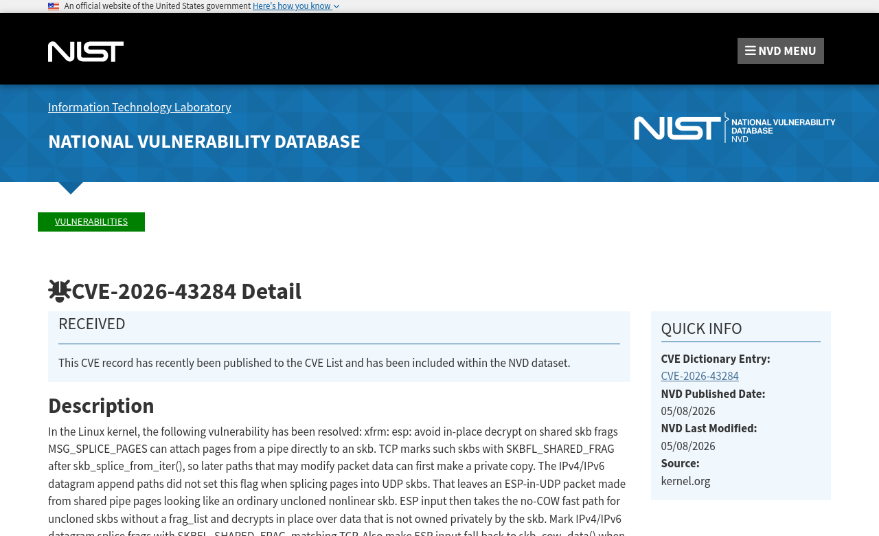 NVD advisory — CVE-2026-43284