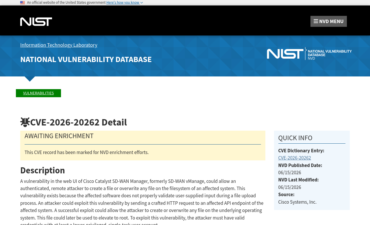 NVD advisory — CVE-2026-20262