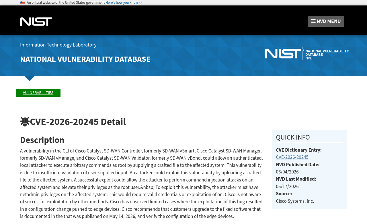 NVD advisory — CVE-2026-20245