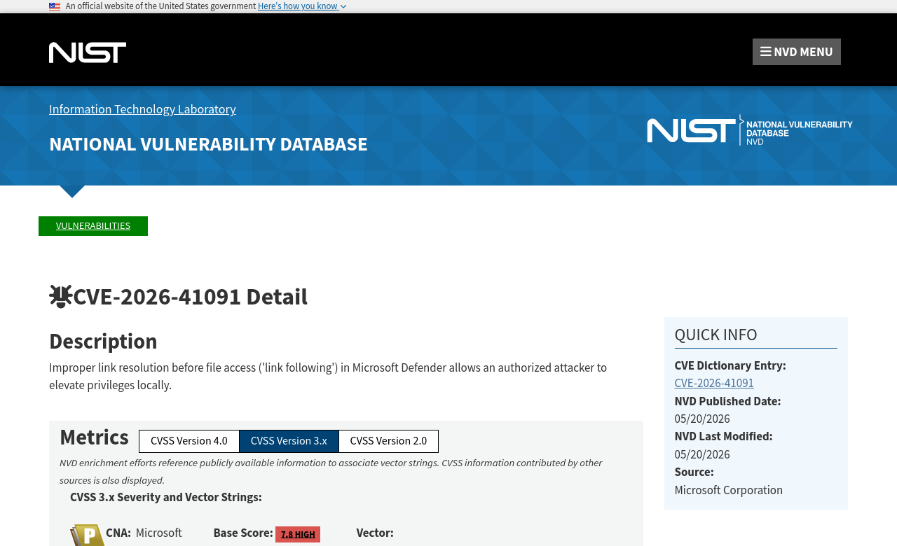 NVD advisory — CVE-2026-41091